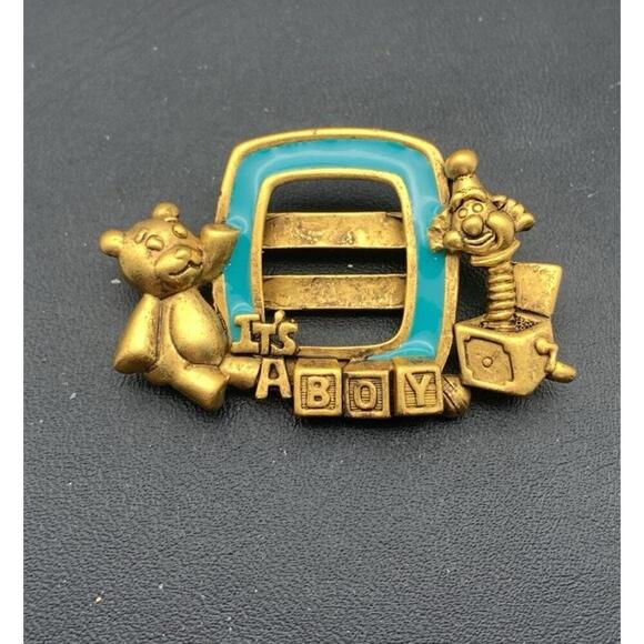 Vintage Danecraft It's A Boy Picture Frame Baby Gold Tone Pin Brooch - Picture 2 of 4